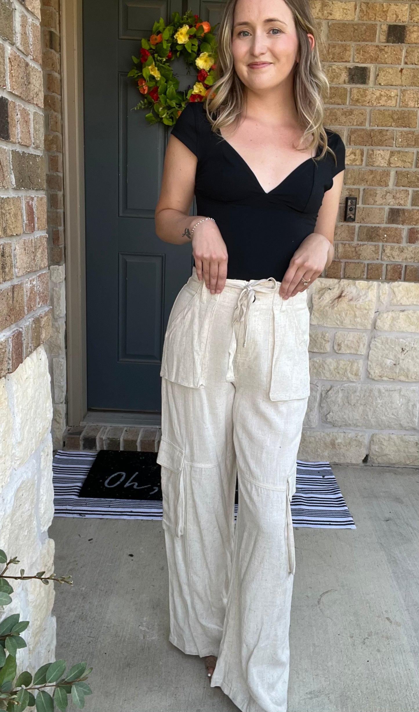 Natural Maya Relaxed Fit Utility Wide Leg Pants