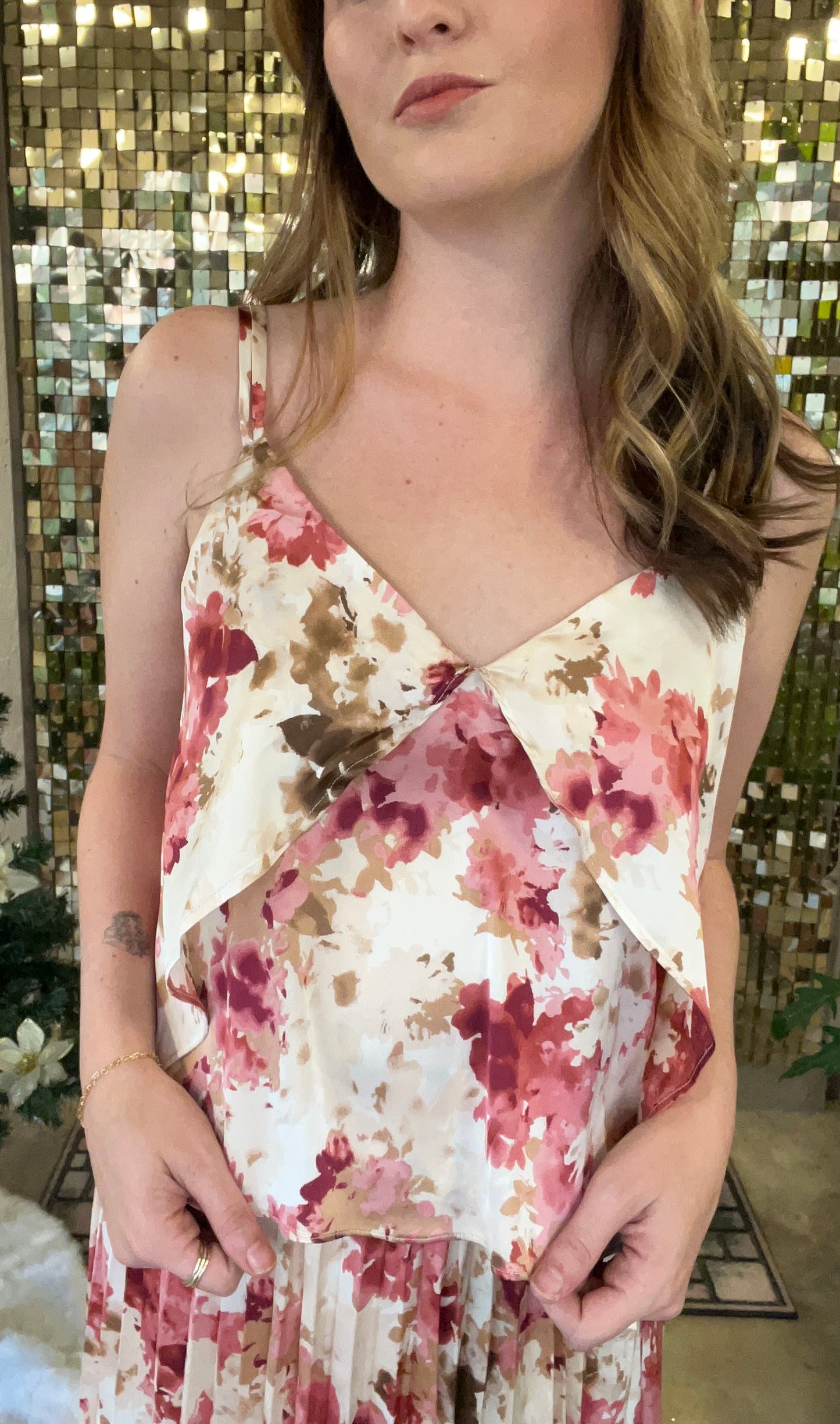 Girls Dinner Pink Floral Front Layered Tank