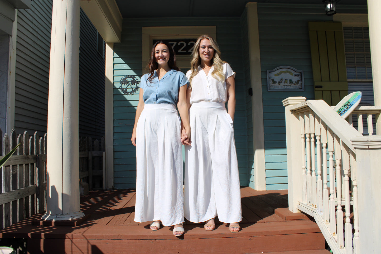 Light Blue Silk Button Down Collared Top
