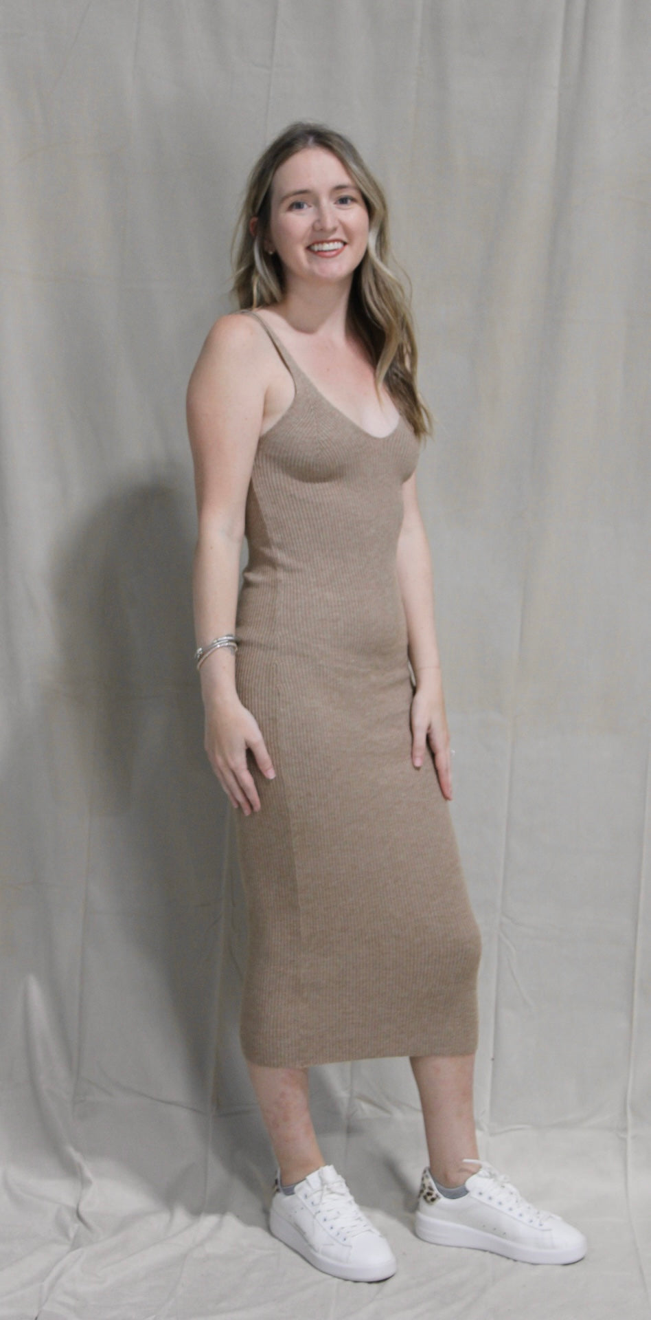 Taupe Sleeveless Sweater Dress