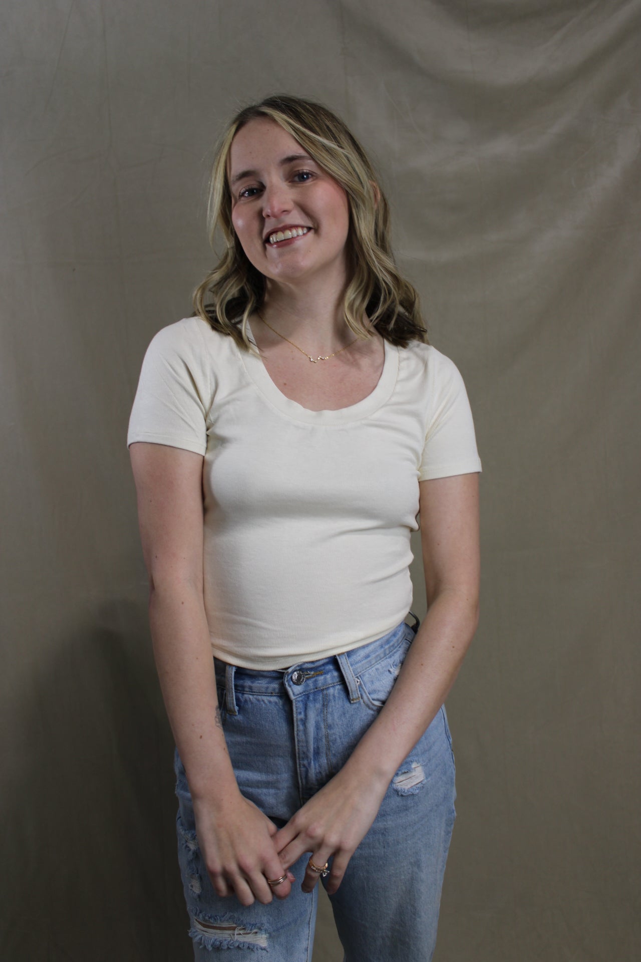 Marshmallow Scoop Neck Crop Tee