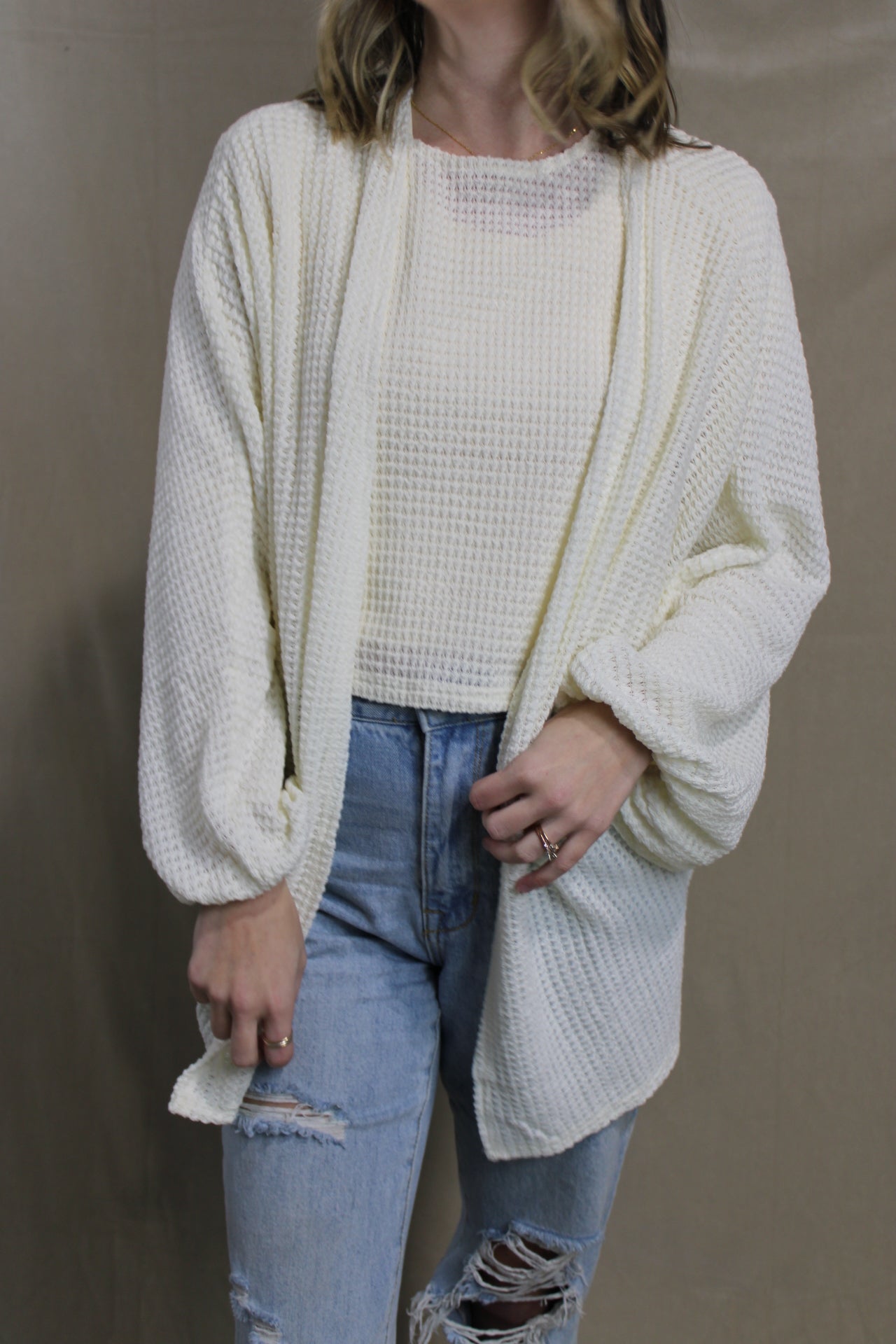 Ivory Thrive Open Knit Cardigan
