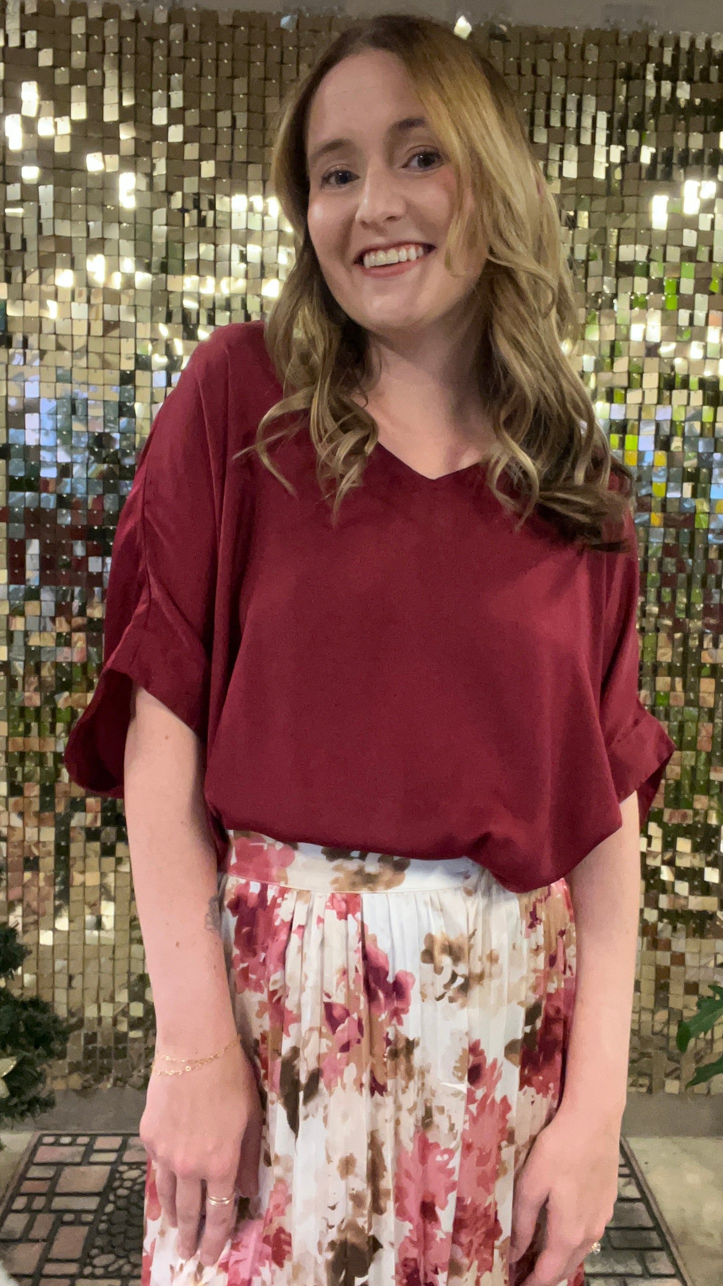 Burgundy Sweet Treat Dolman Sleeve V-Neck Top