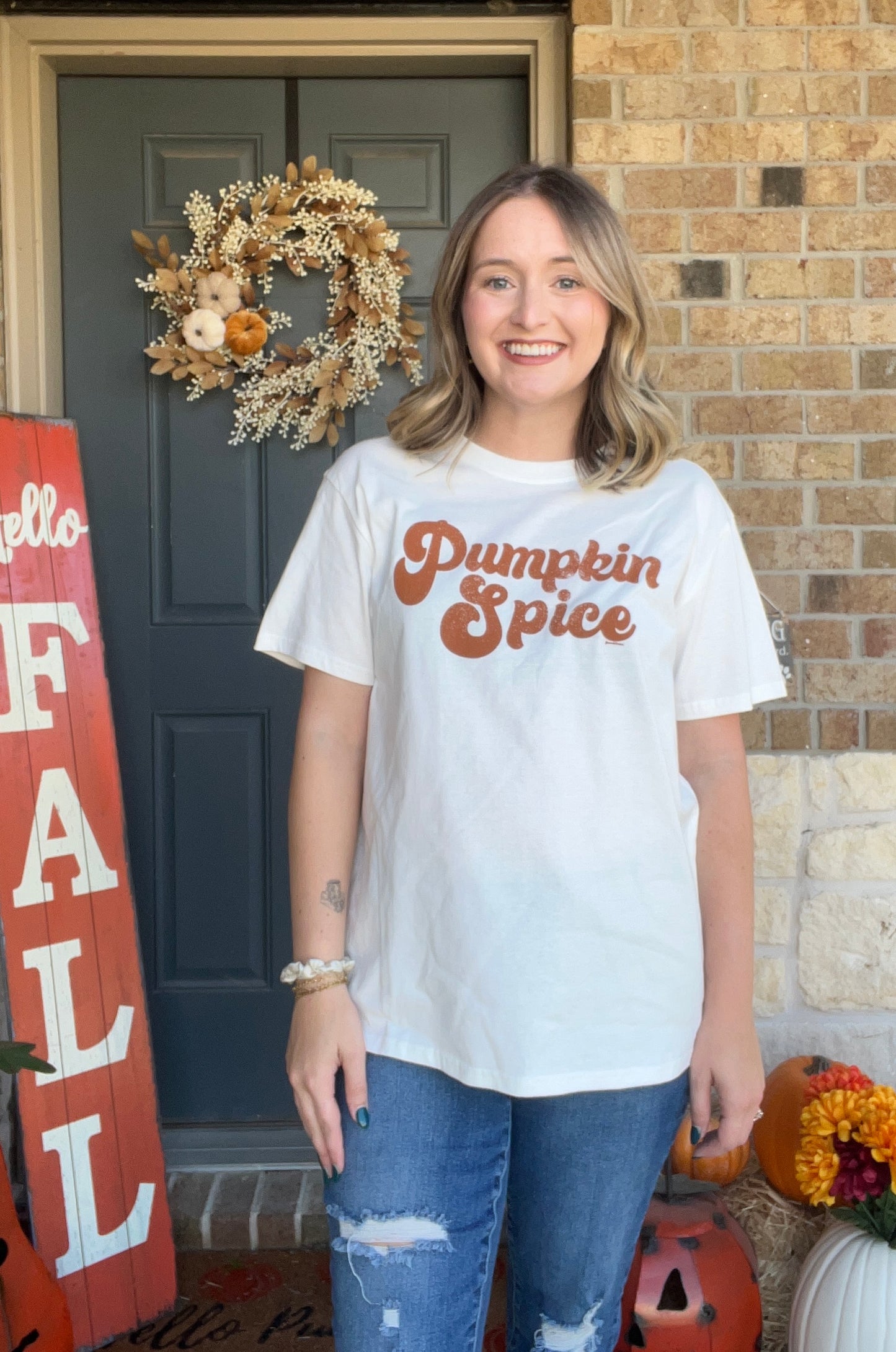 White "Pumpkin Spice" Cursive Tee