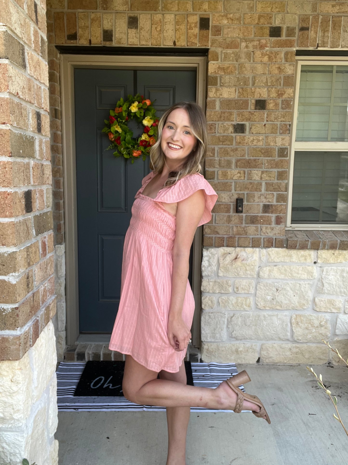 Light Pink Smocked Square Neck Dress