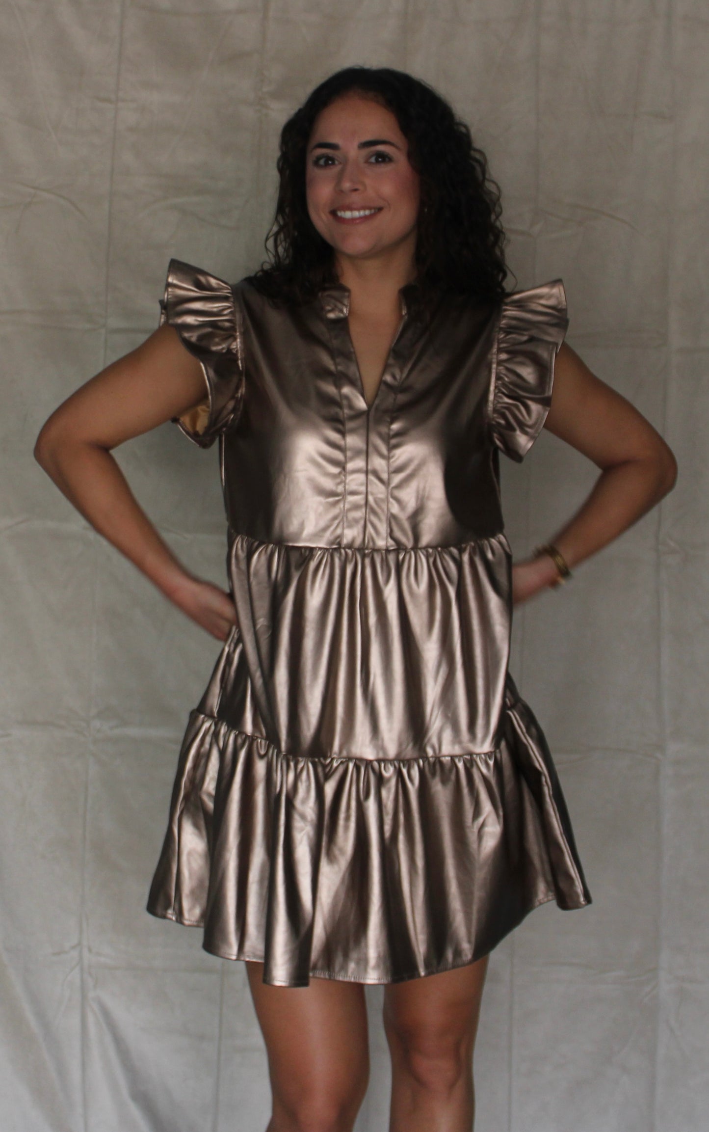 Gold Ruffle Leather Dress