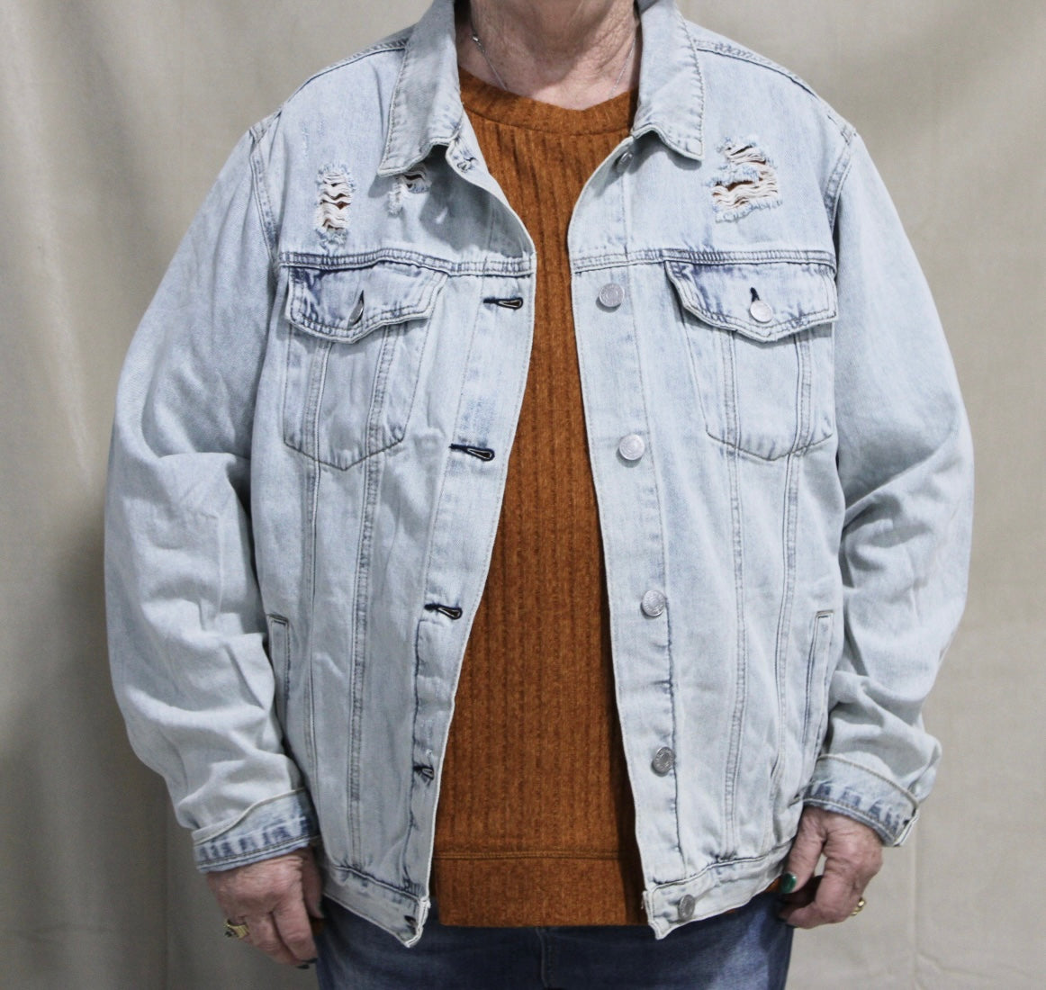 Plus Acid Wash Relaxed Denim Jacket