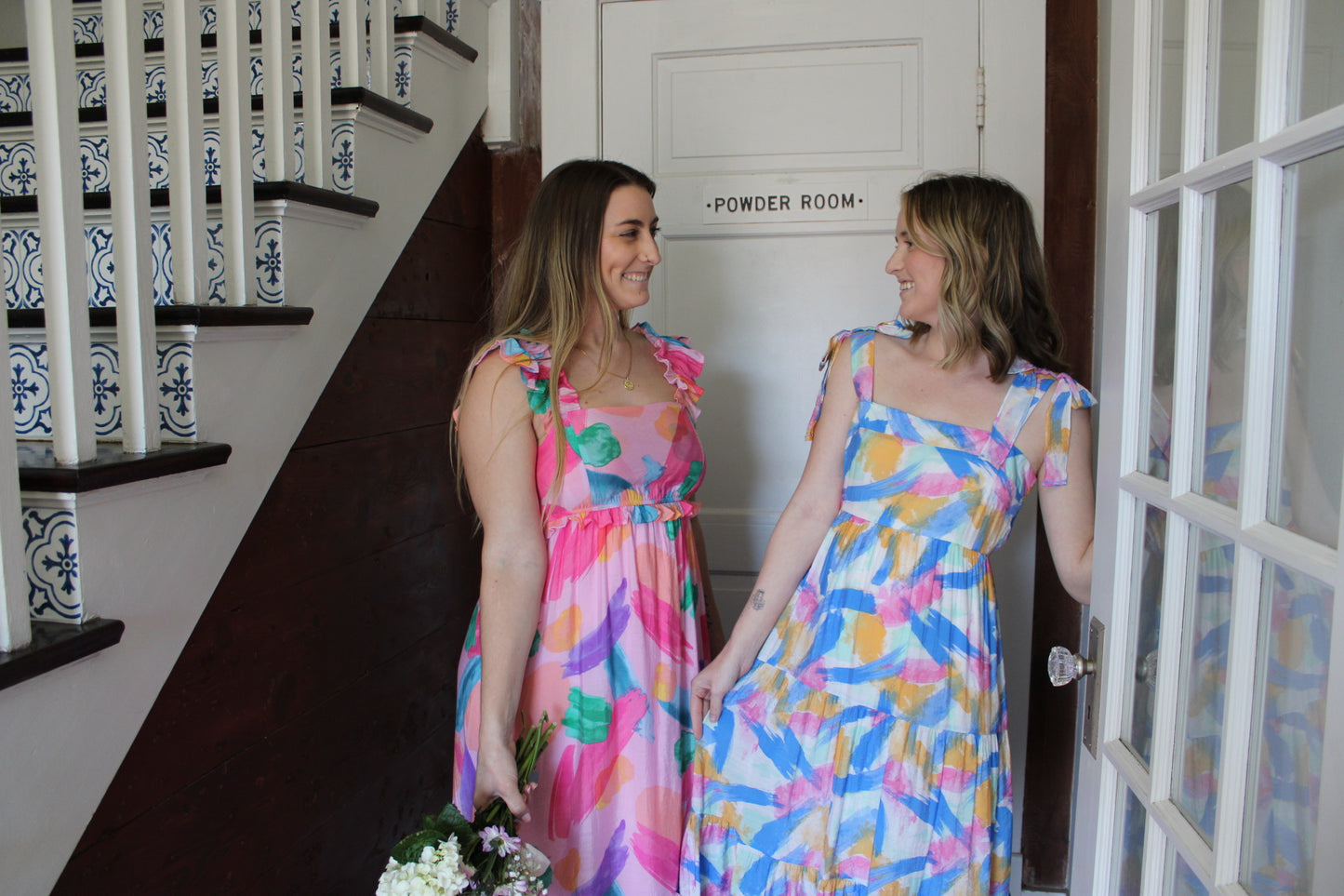 Pink Brush Stroke Midi Dress