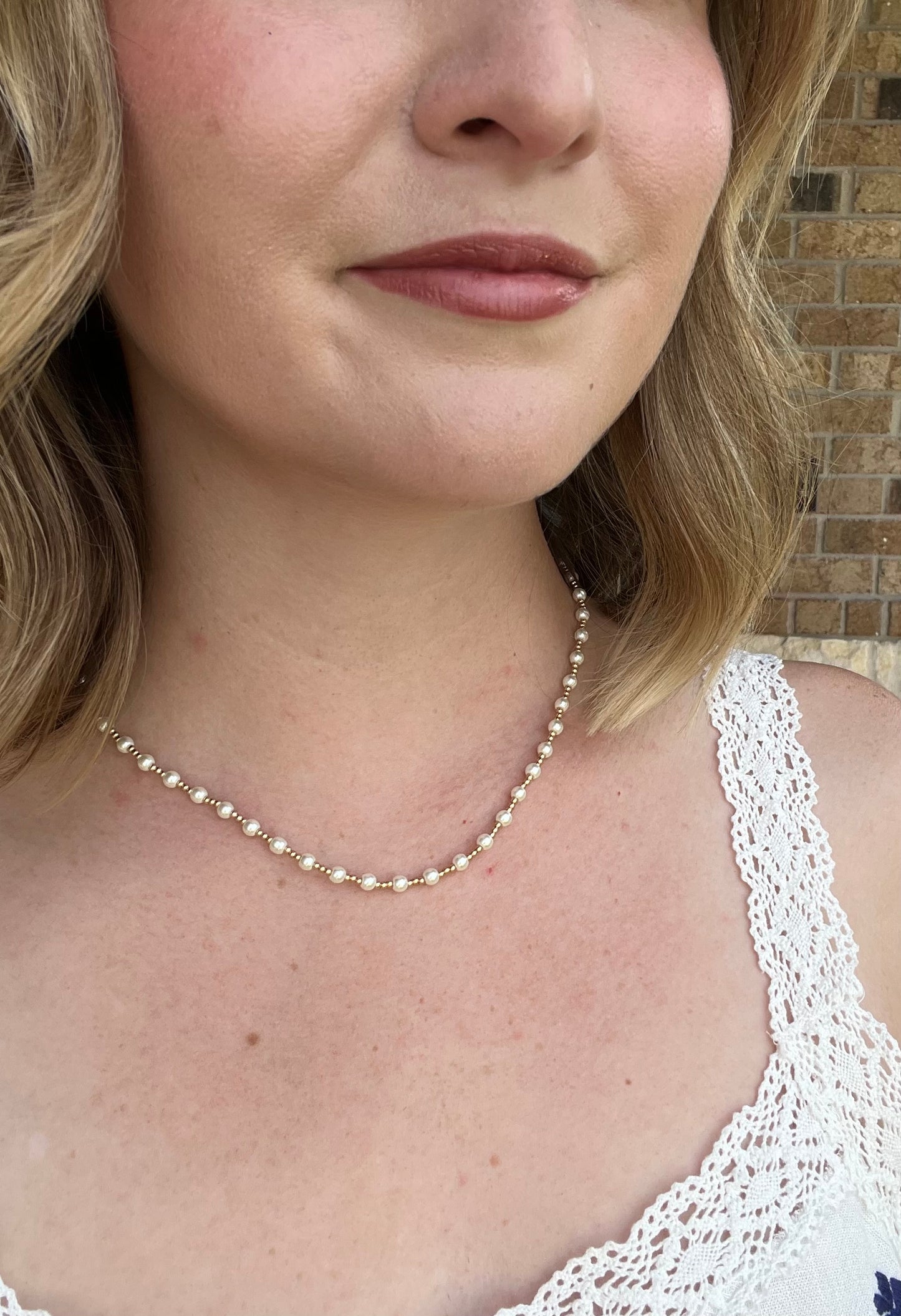 Gold and Pearl 4mm 16"-18" Adjustable Necklace