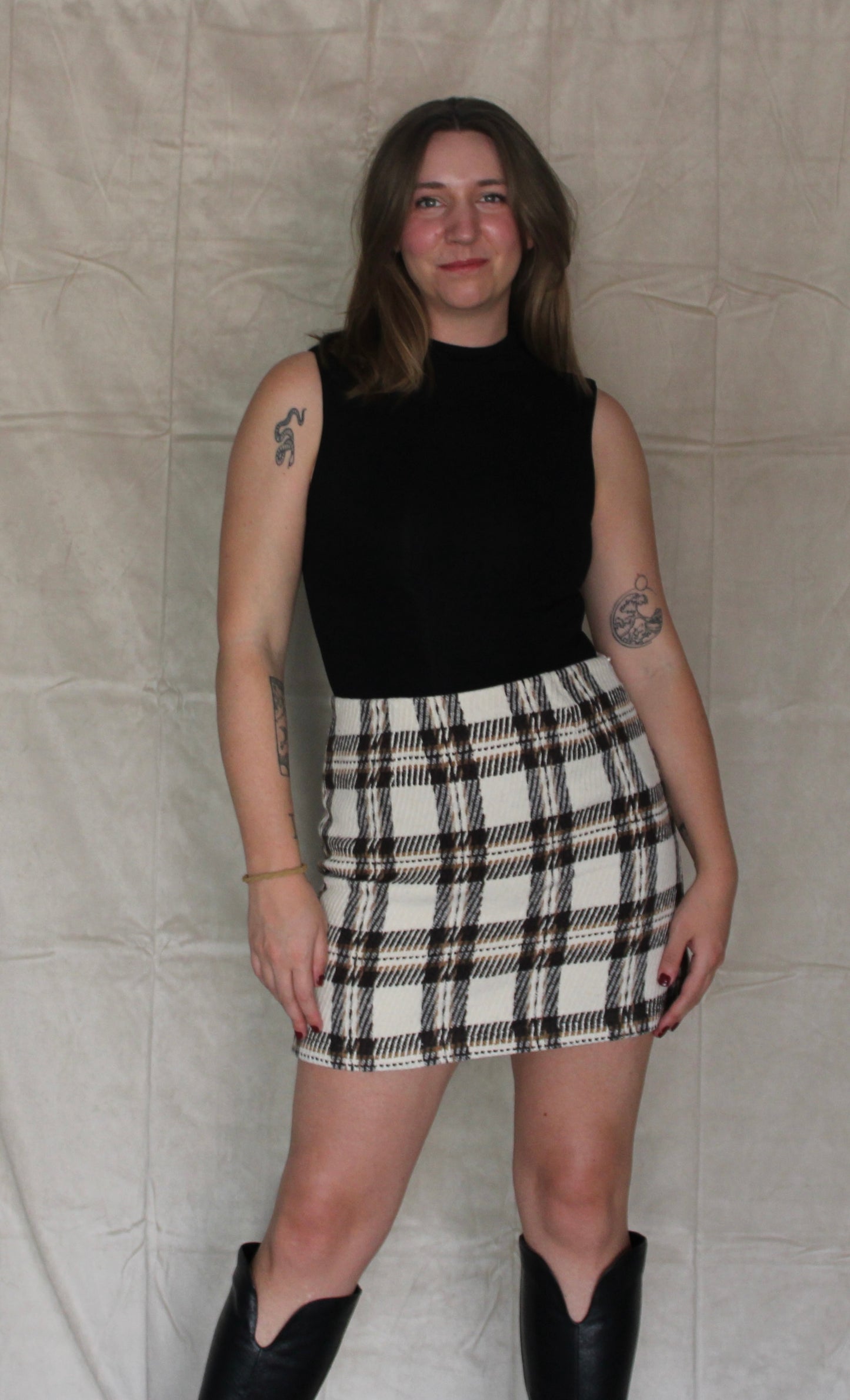 Plaid Textured Mini Skirt