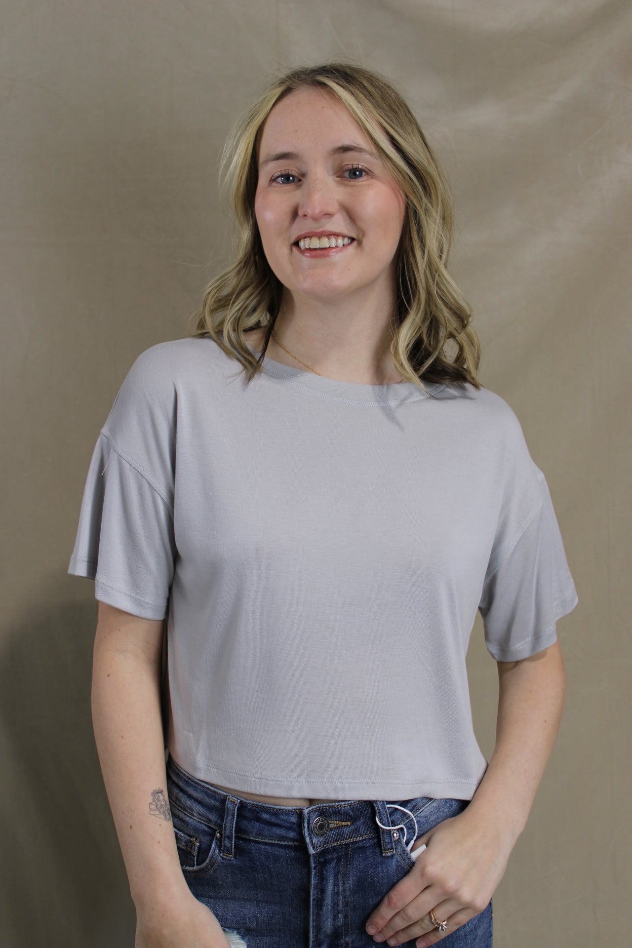Cropped Butter Top - Blue Grey