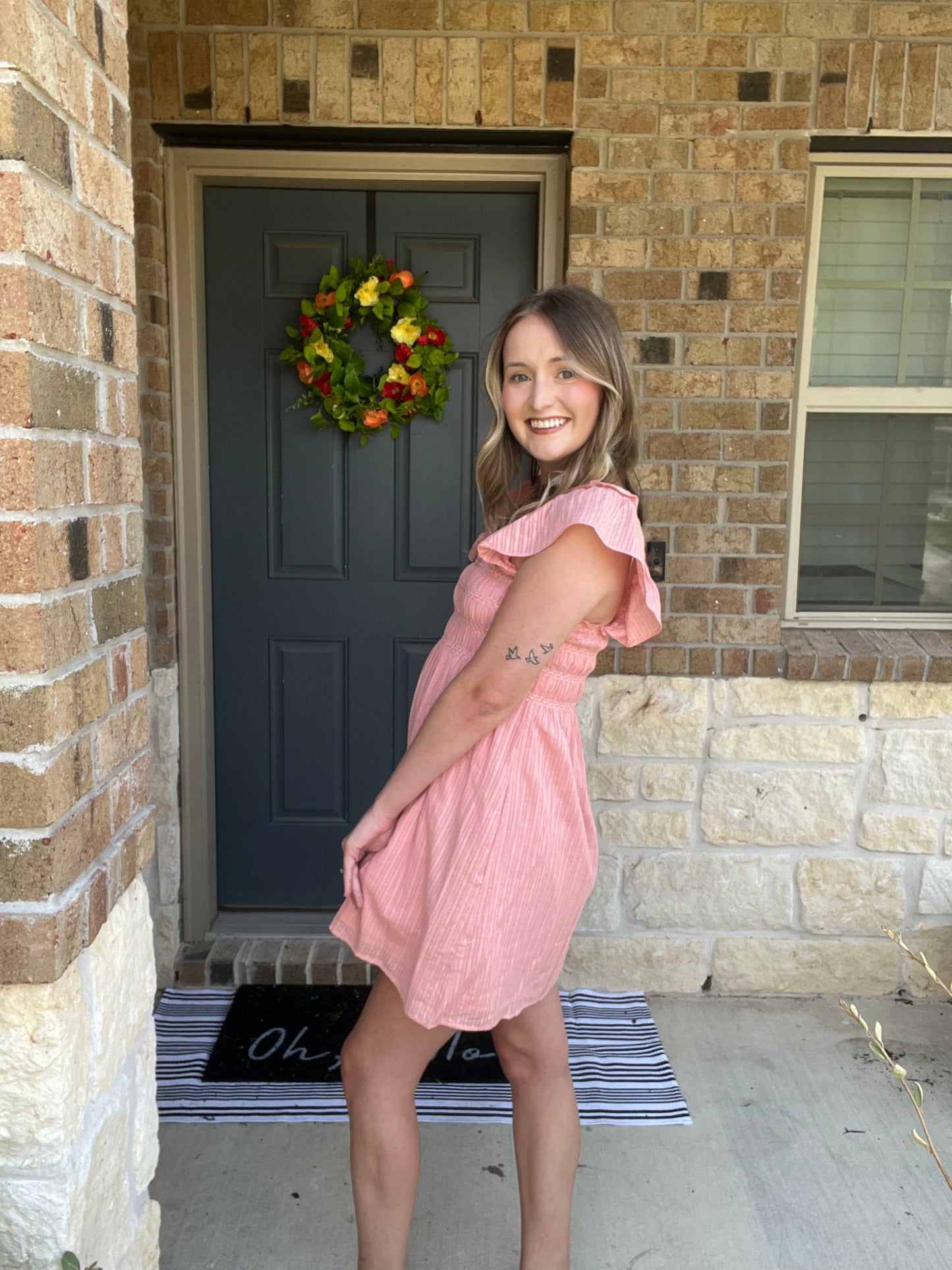 Light Pink Smocked Square Neck Dress