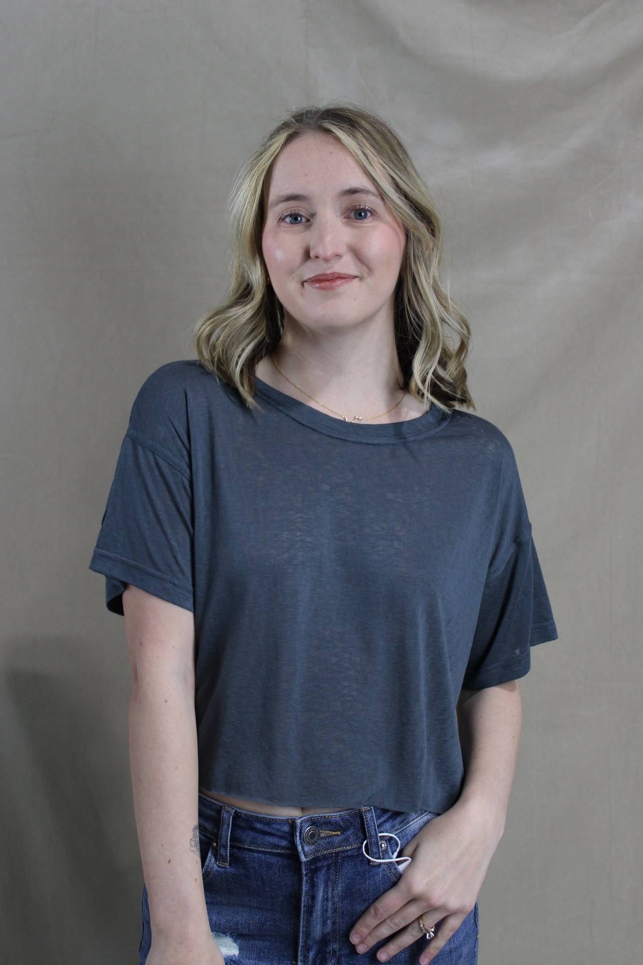 Cropped Butter Tee - Cloud Grey