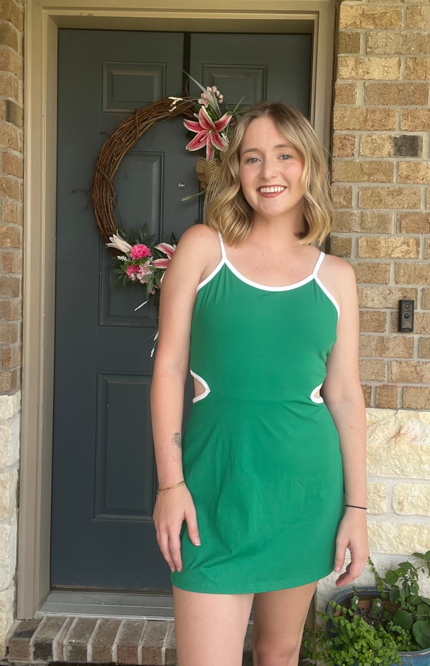 Kelly Green White Victory Sporty Cutout Athletic Dress