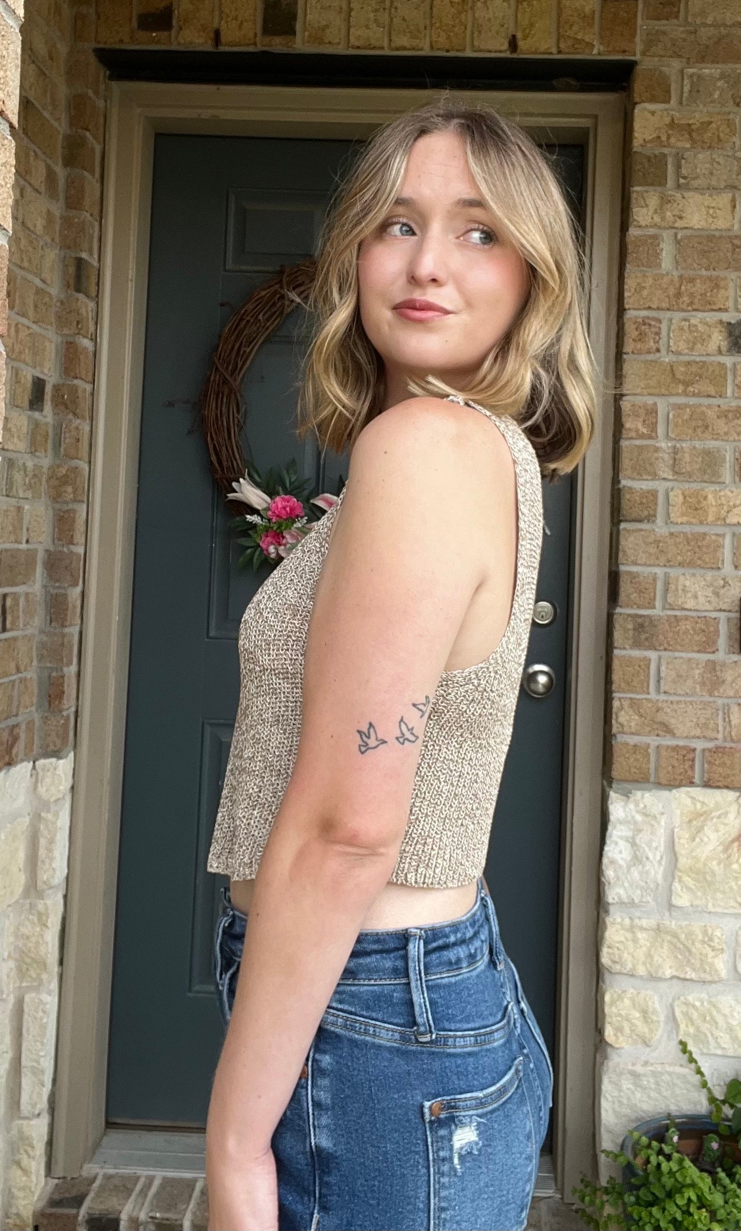 Taupe Front Hook Cropped Knit Cardigan Vest