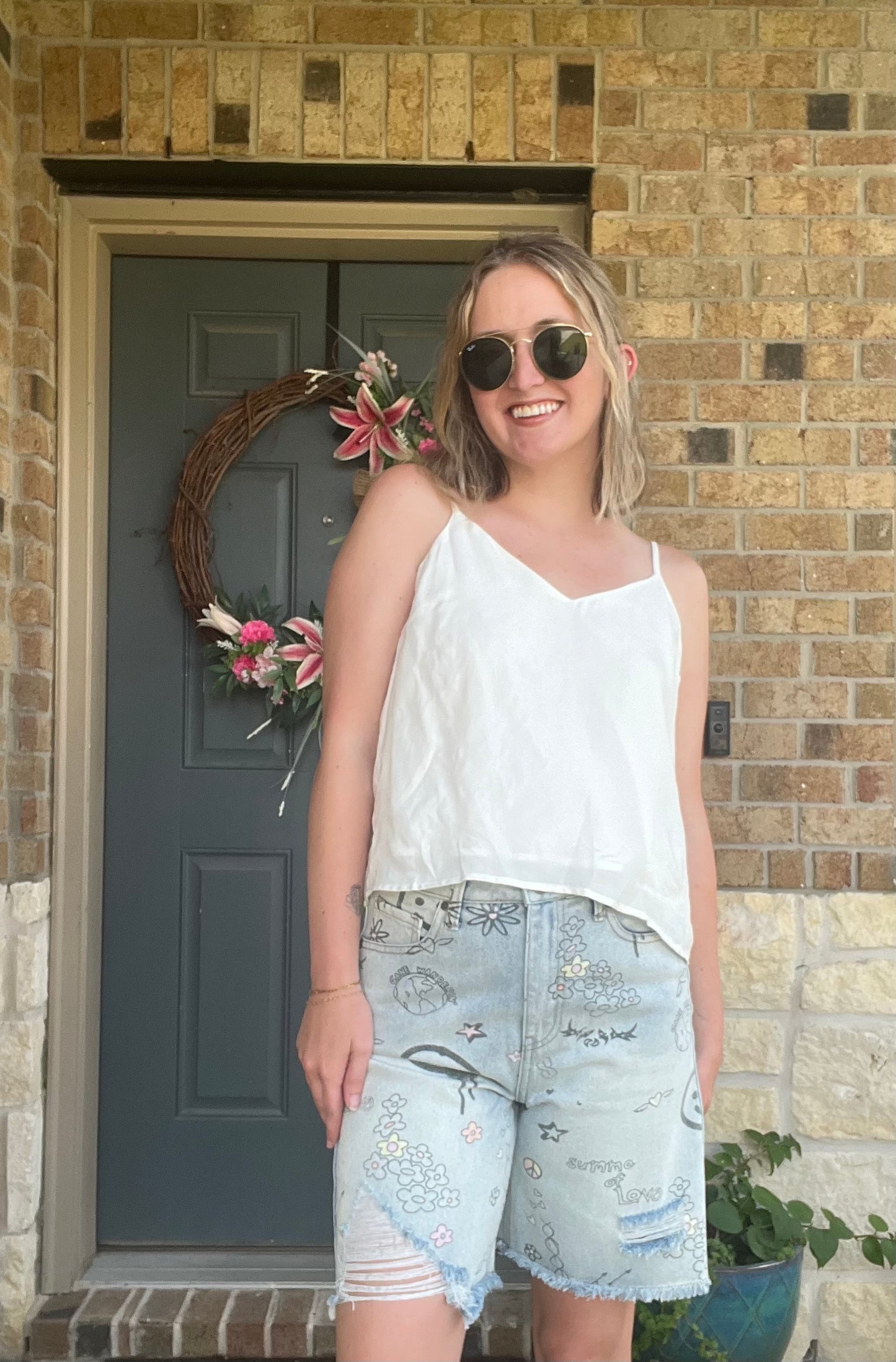 White Heritage V-Neck Tank with Scoop Back