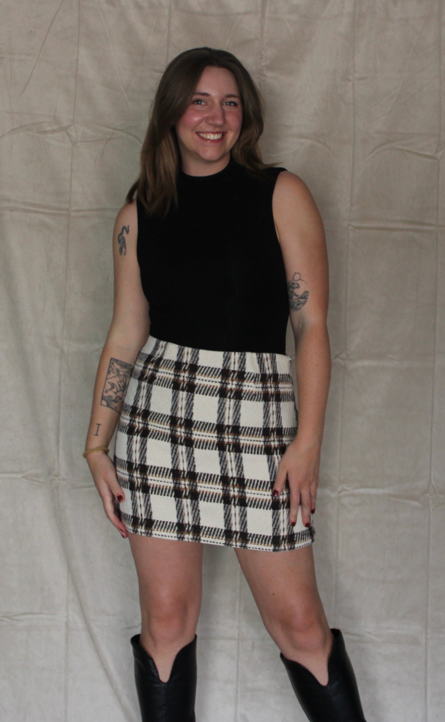 Plaid Textured Mini Skirt