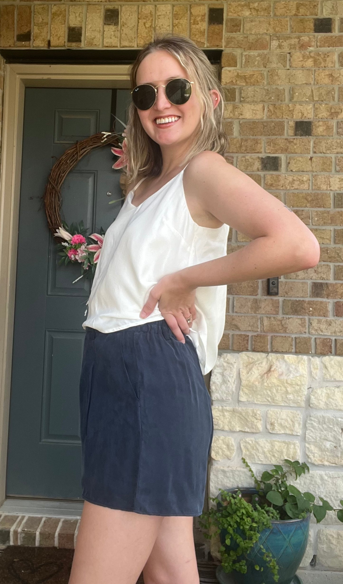 Navy Heritage Front Pleat Shorts