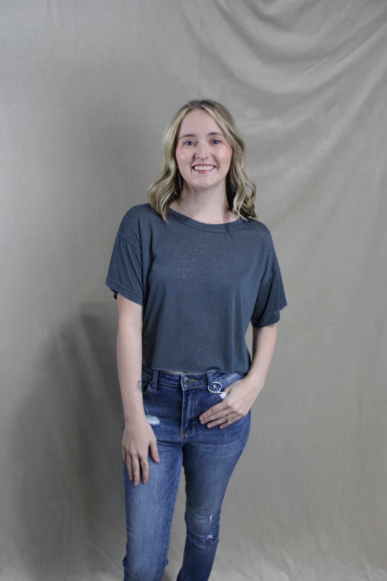 Cropped Butter Tee - Cloud Grey