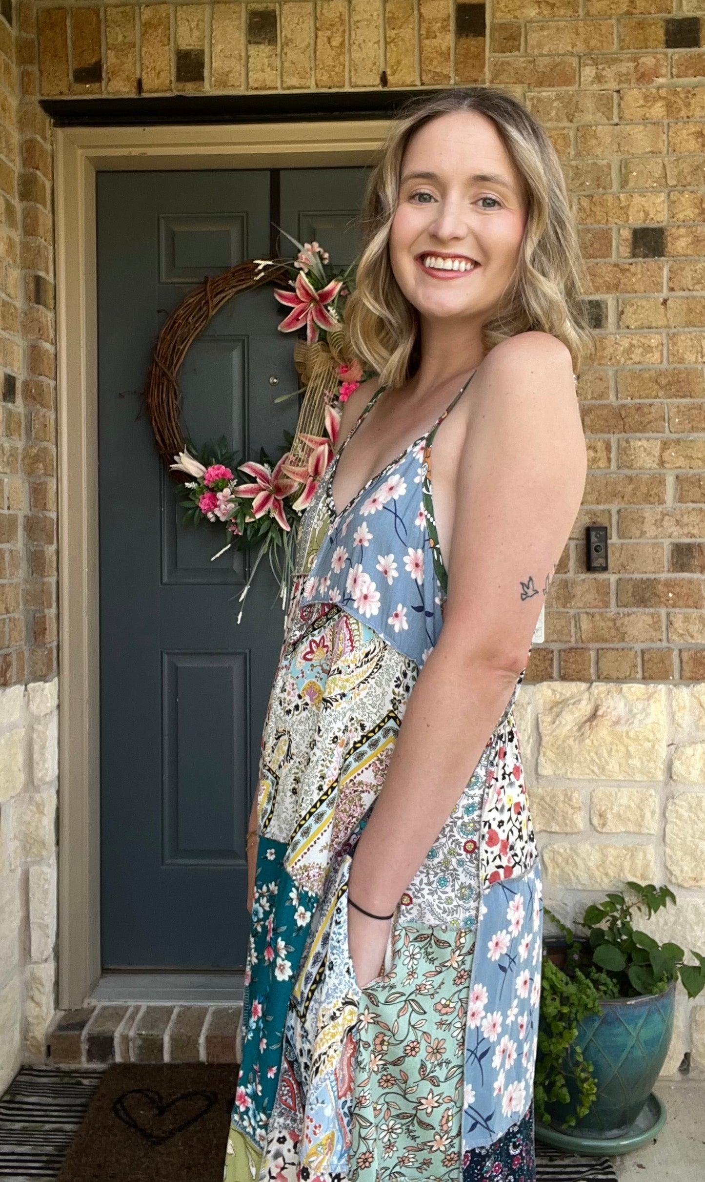 Floral Multi Patchwork Midi Dress