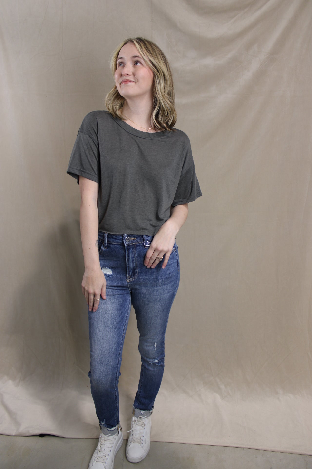 Cropped Butter Top - Charcoal