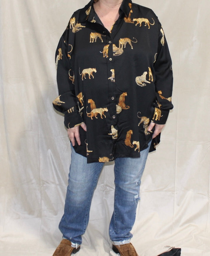 Black Leopards Print Top