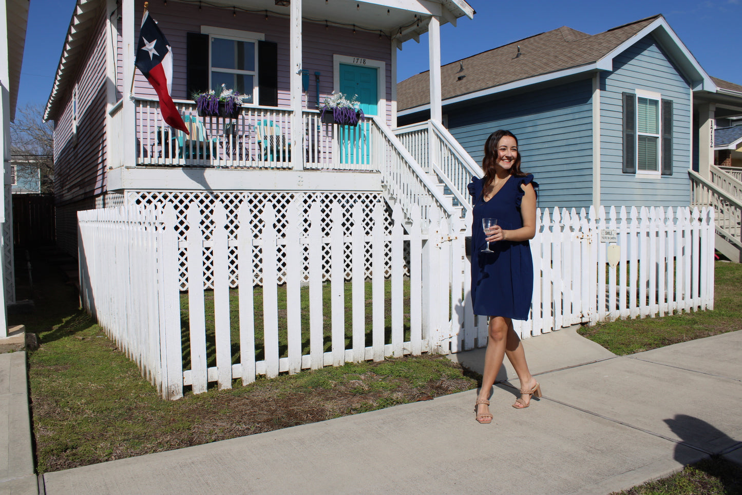 Navy Ruffle Sleeve Dress