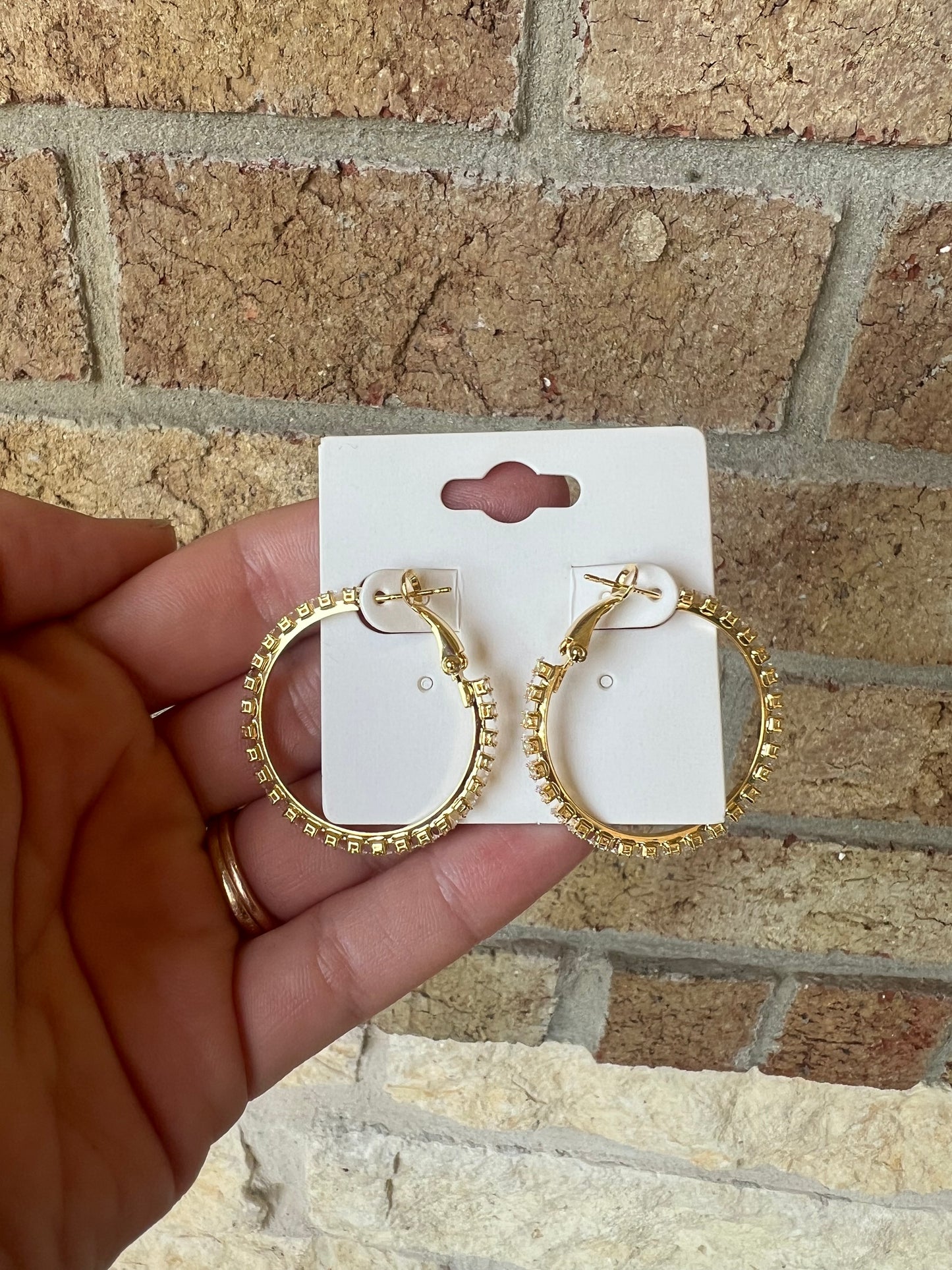 Medium Gold and Crystal Glow Hoops