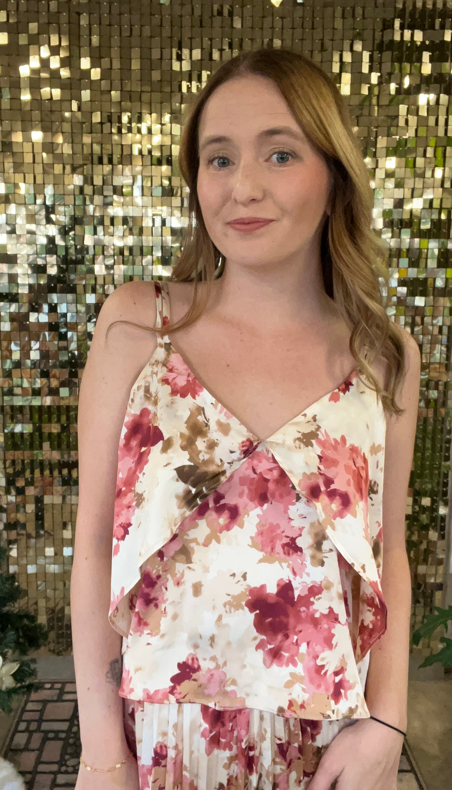 Girls Dinner Pink Floral Front Layered Tank