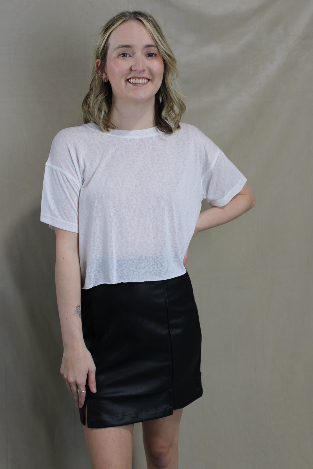 Black Leather Double Slit Mini Skirt
