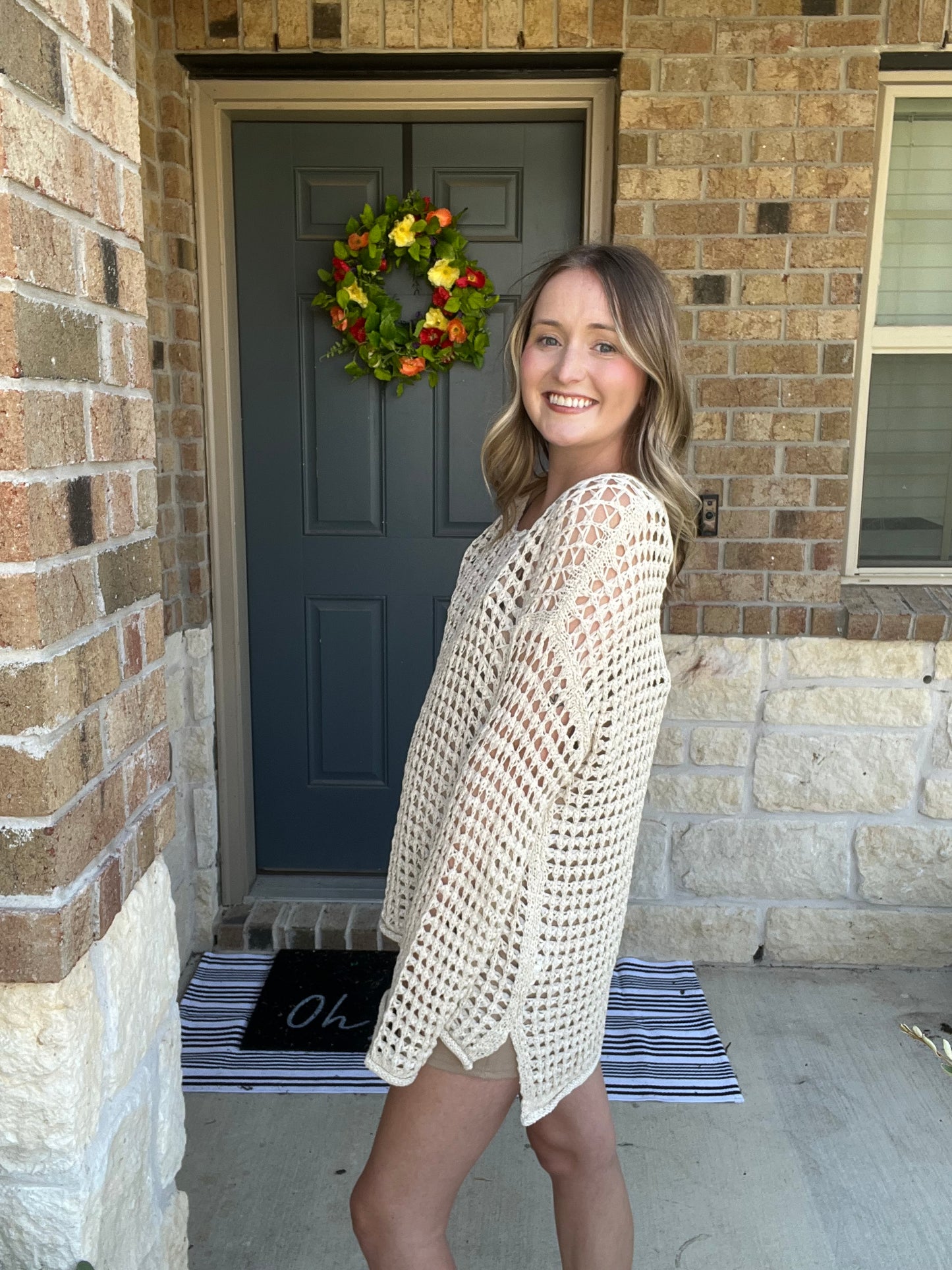 Relaxed Sheer Crochet Knit Pullover