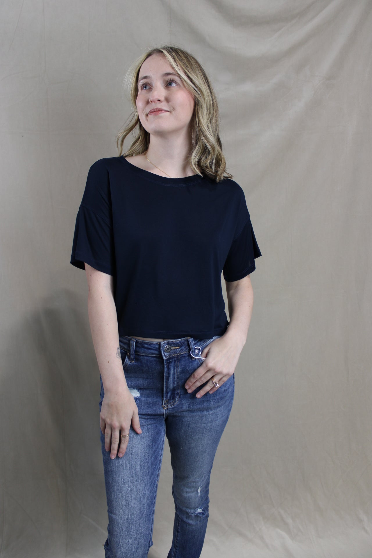 Cropped Butter Tee - Dark Navy