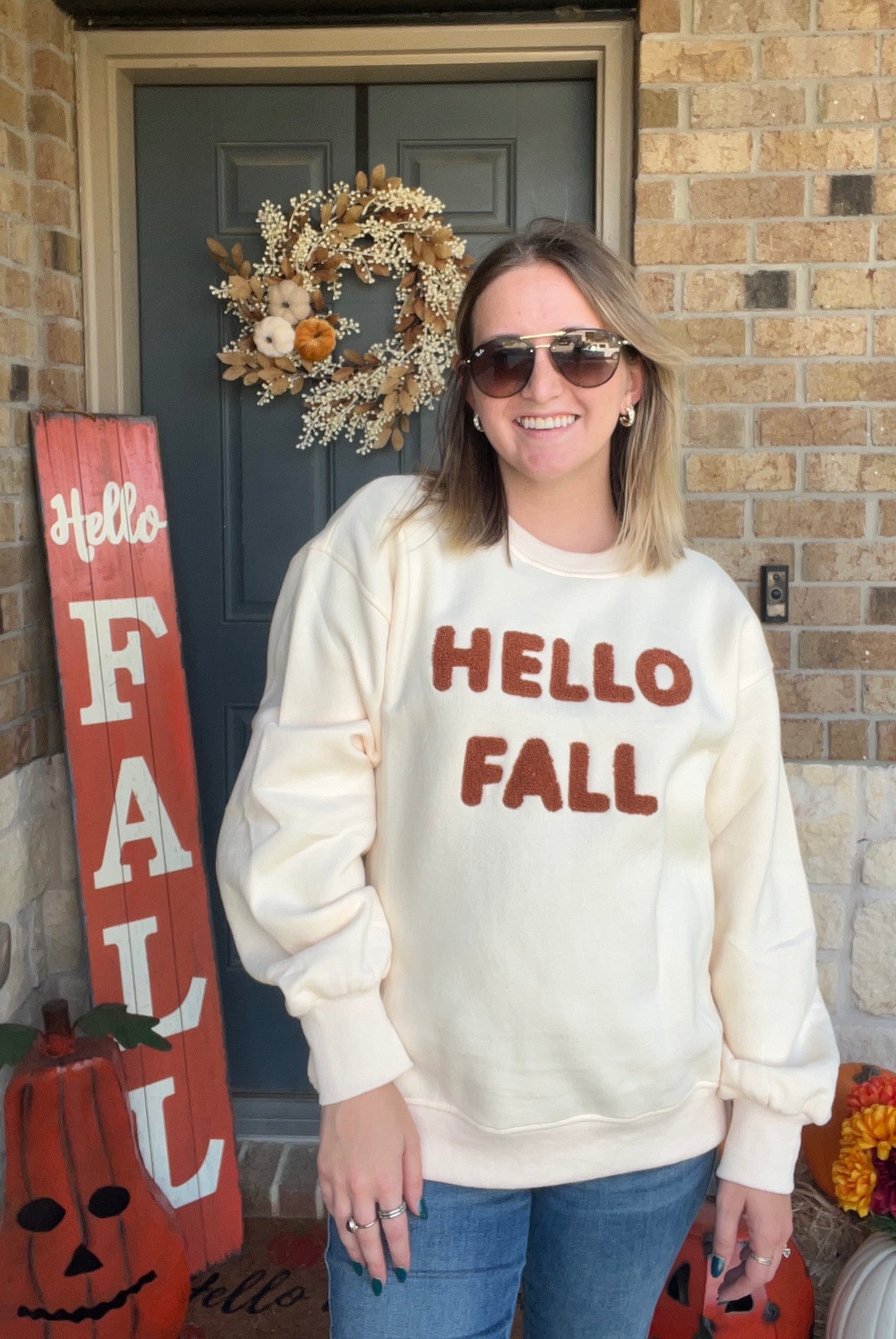 Cream "Hello Fall" Fuzzy Pullover