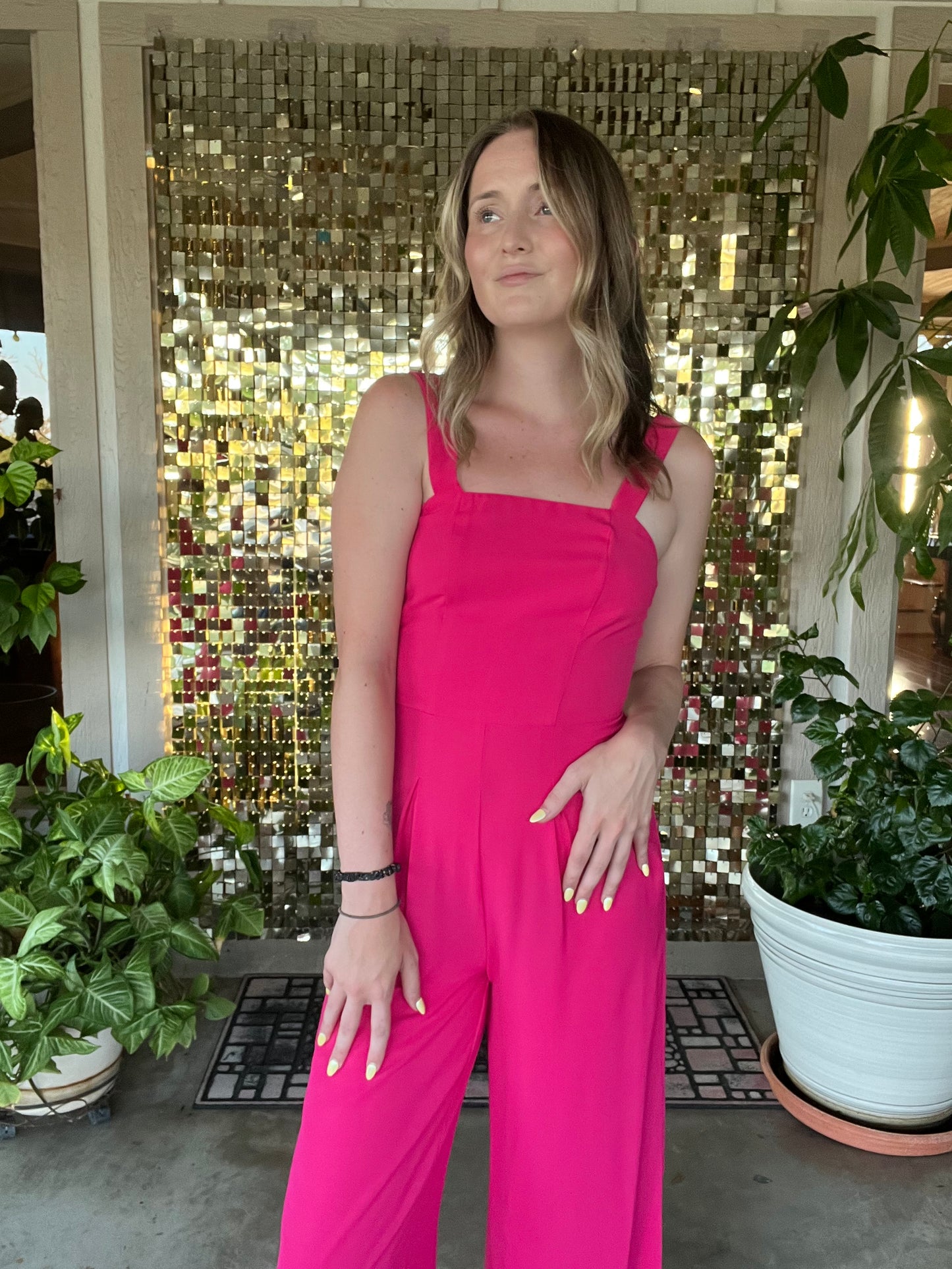 The Classic Square Neck Fuchsia Jumpsuit