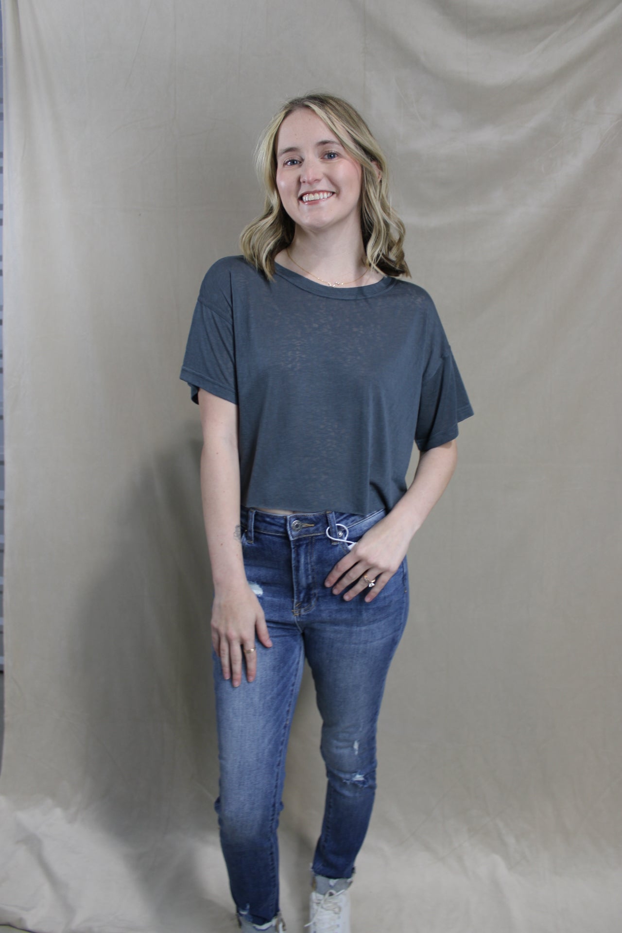 Cropped Butter Tee - Cloud Grey