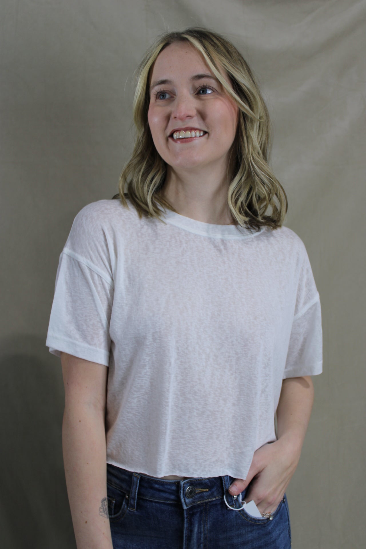 Cropped Butter Tee - White