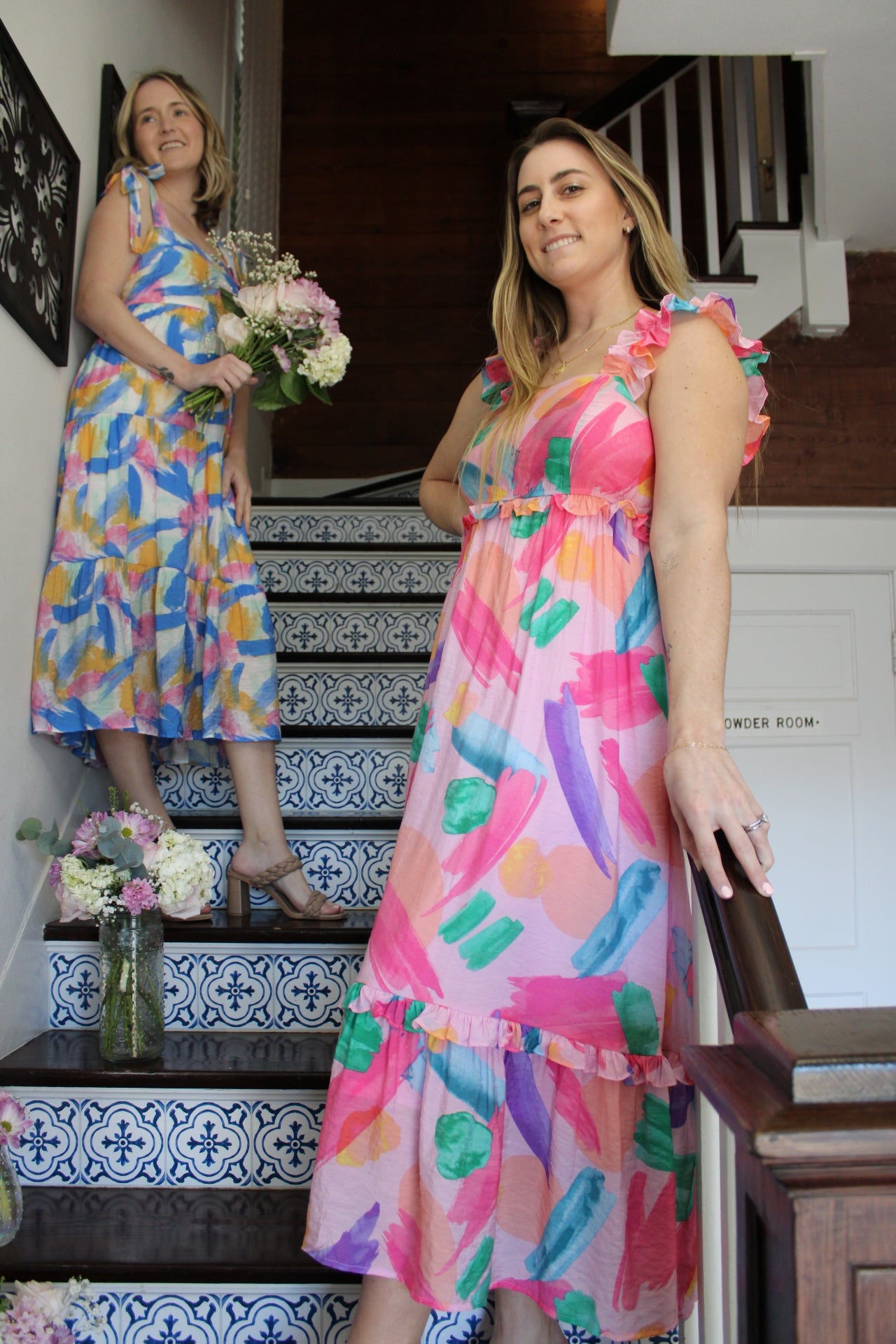 Pink Brush Stroke Midi Dress