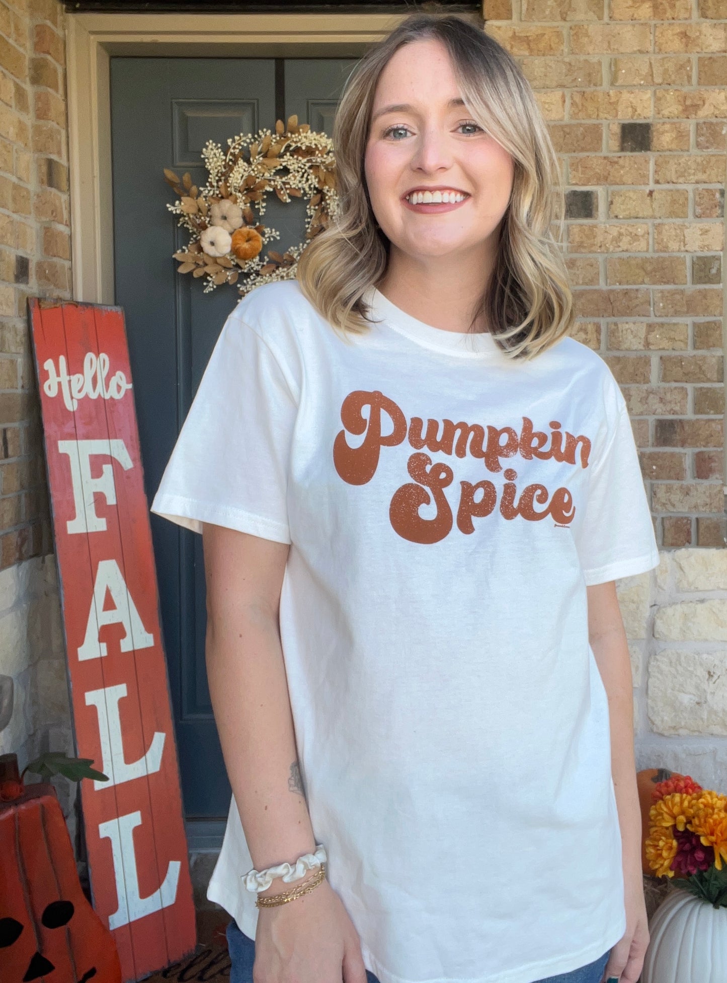White "Pumpkin Spice" Cursive Tee