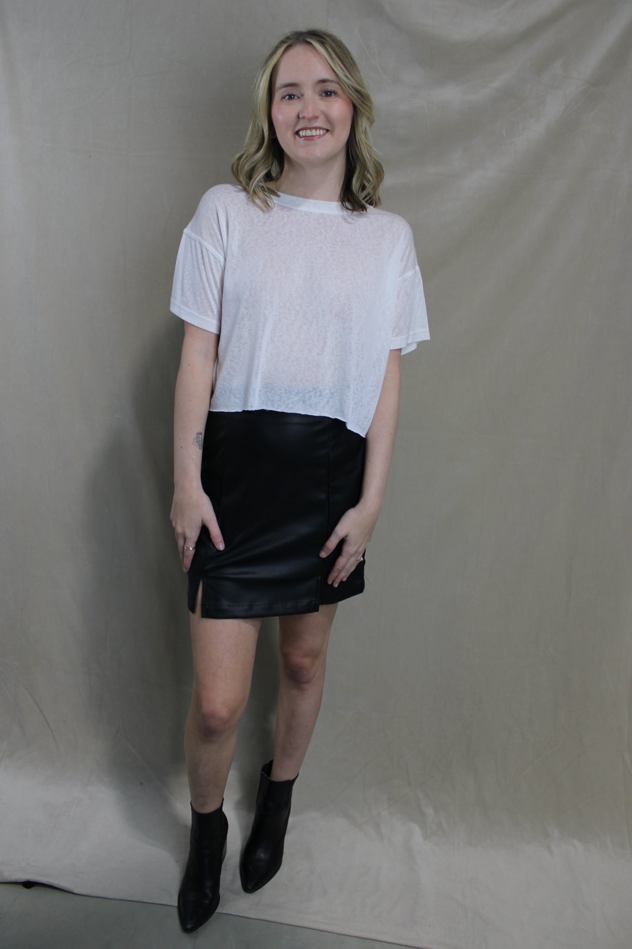 Black Leather Double Slit Mini Skirt