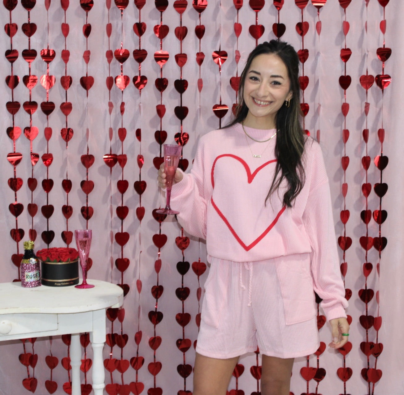 Ribbed Ballet Pink Heart Long Sleeve Top