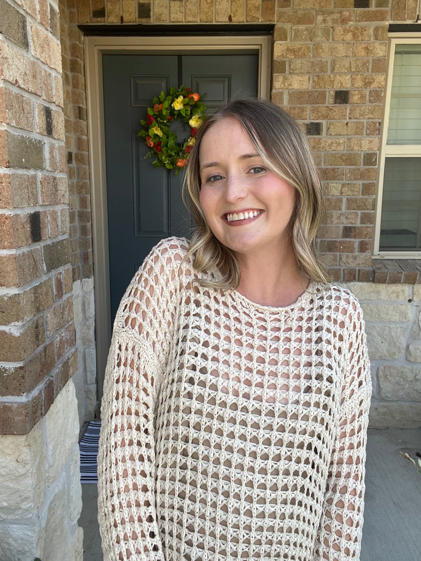 Relaxed Sheer Crochet Knit Pullover