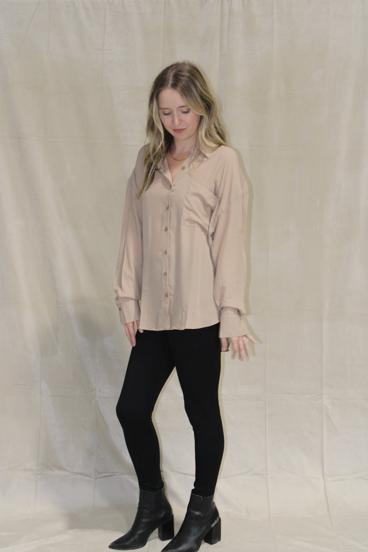 Camel Button Down Top