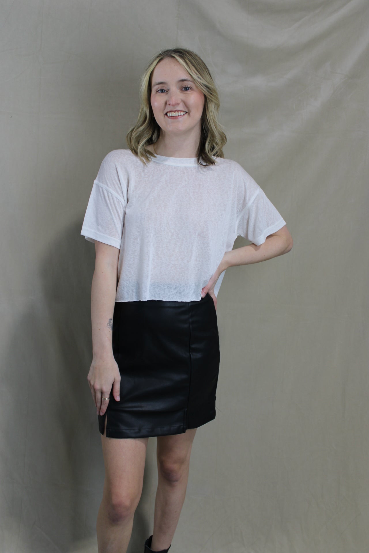 Black Leather Double Slit Mini Skirt