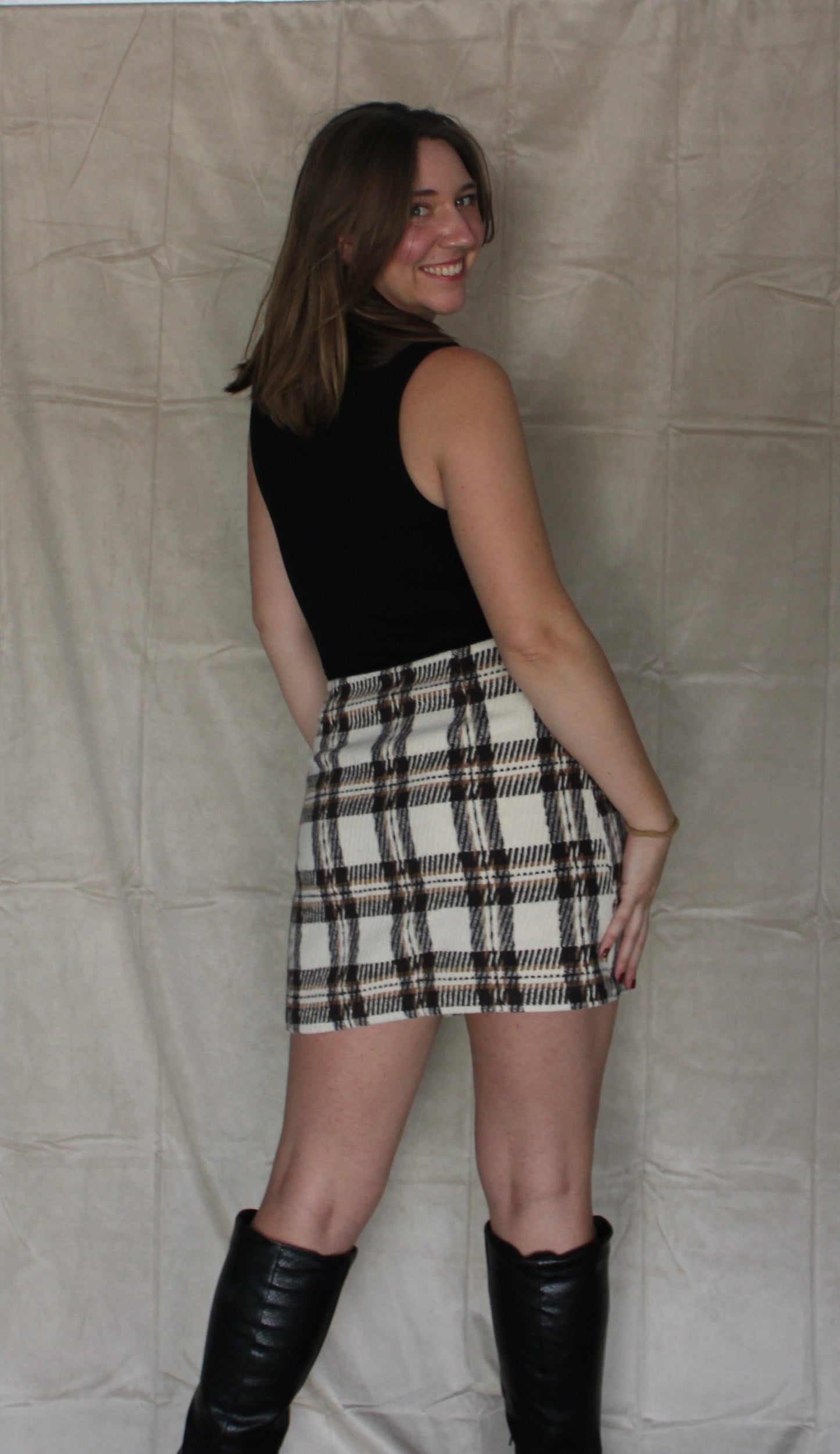 Plaid Textured Mini Skirt