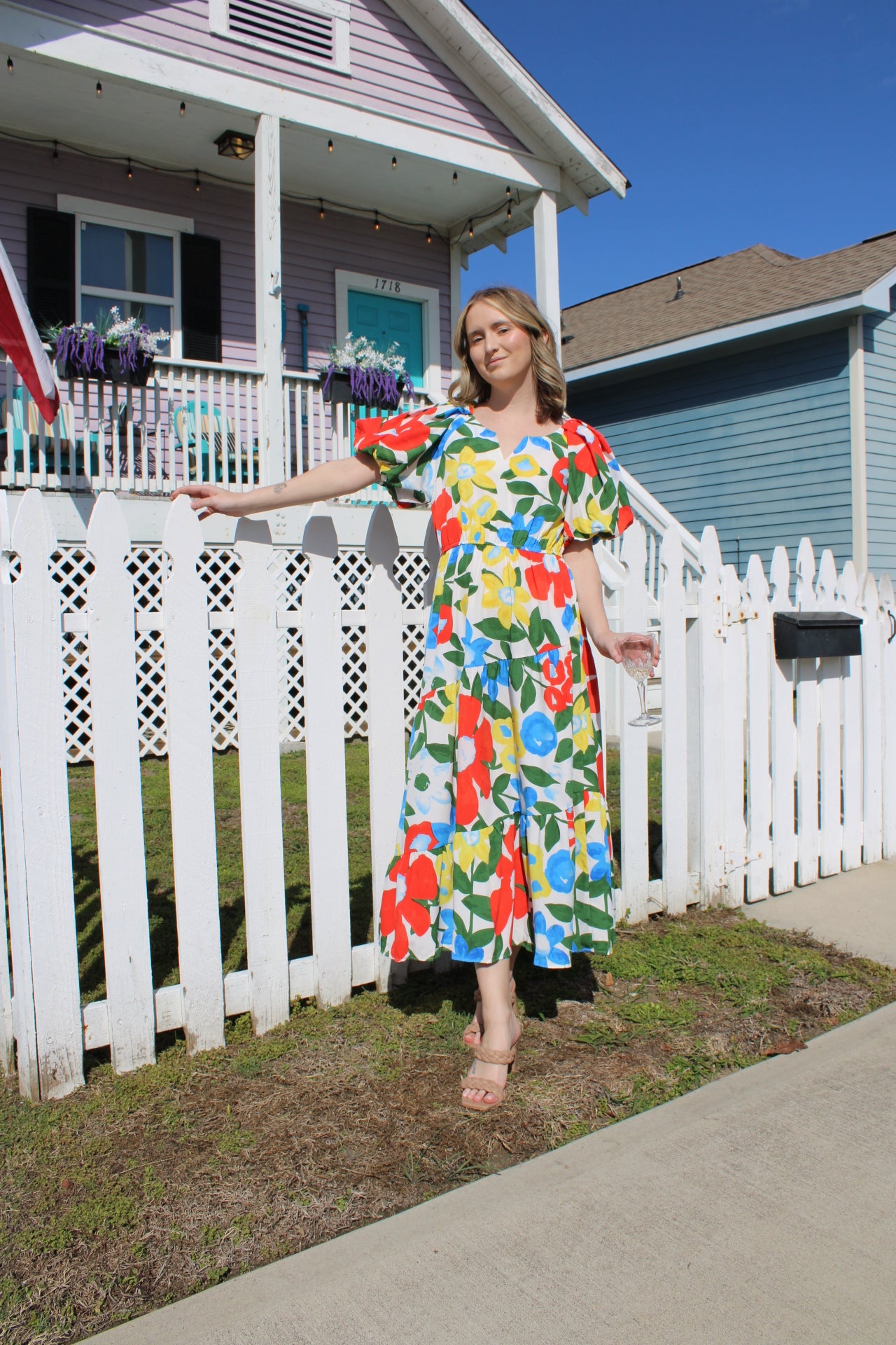 Floral Bell Sleeve Ruffle Dress
