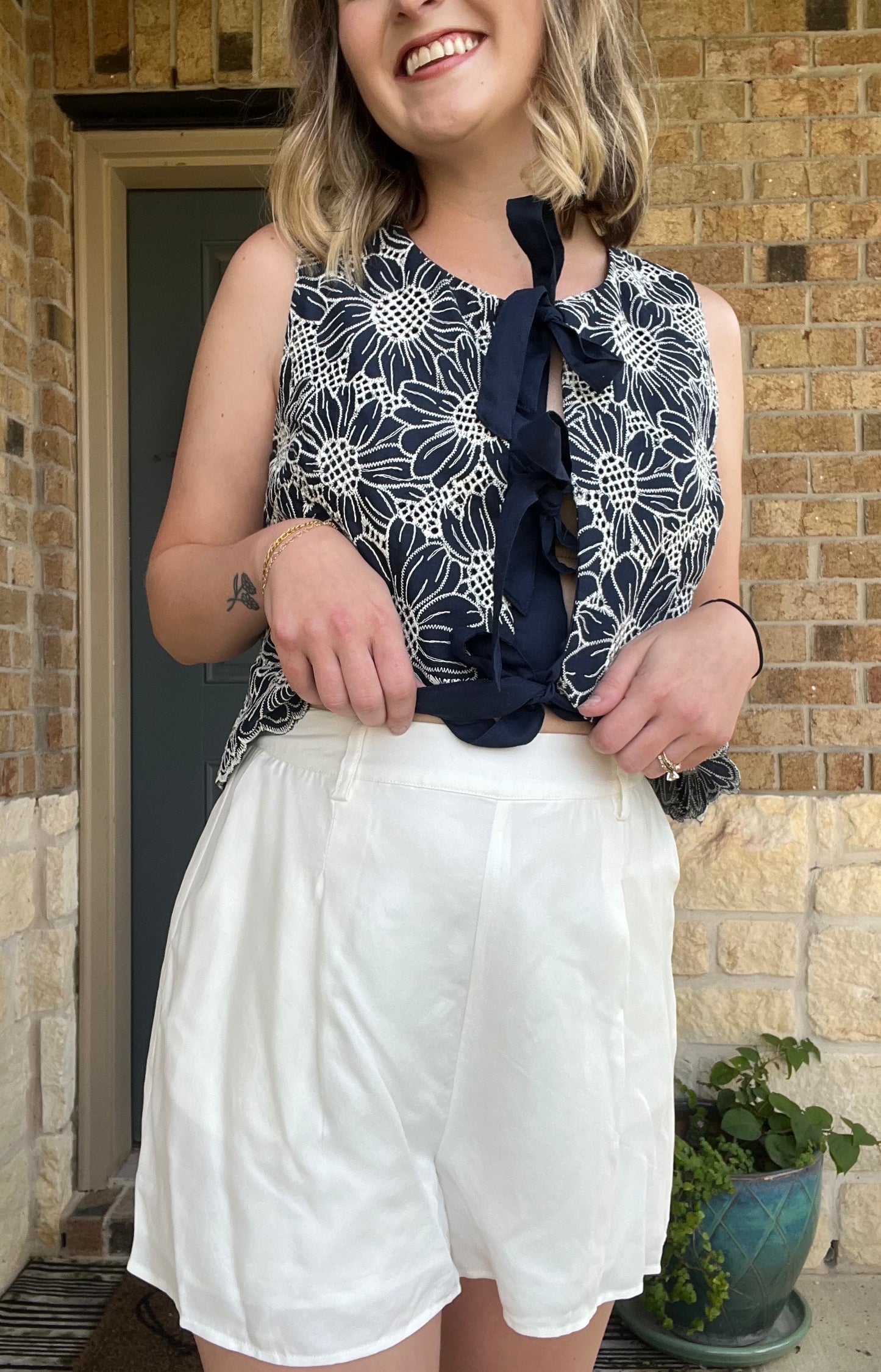 White Heritage Front Pleat Shorts