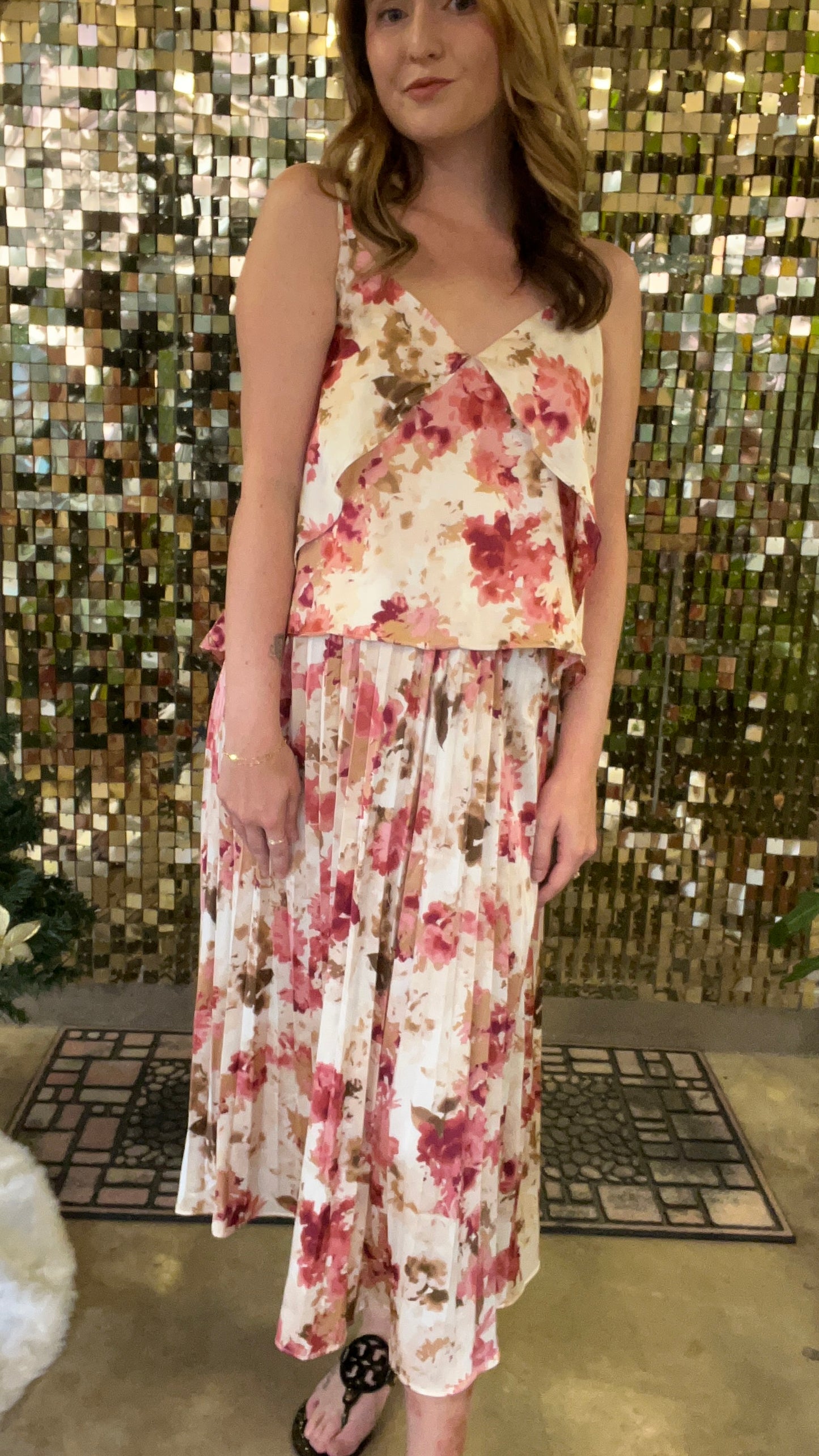 Girls Dinner Pink Floral Pleated Midi Skirt