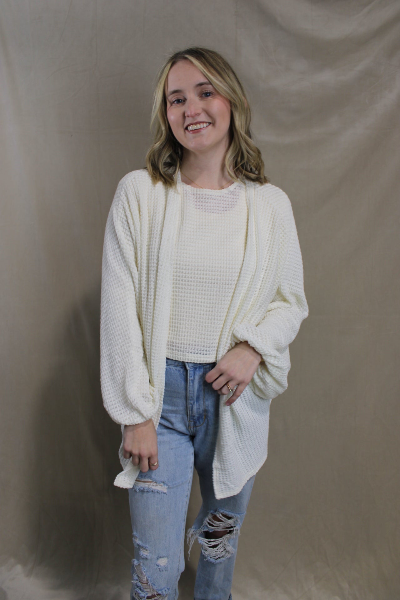 Ivory Thrive Open Knit Cardigan