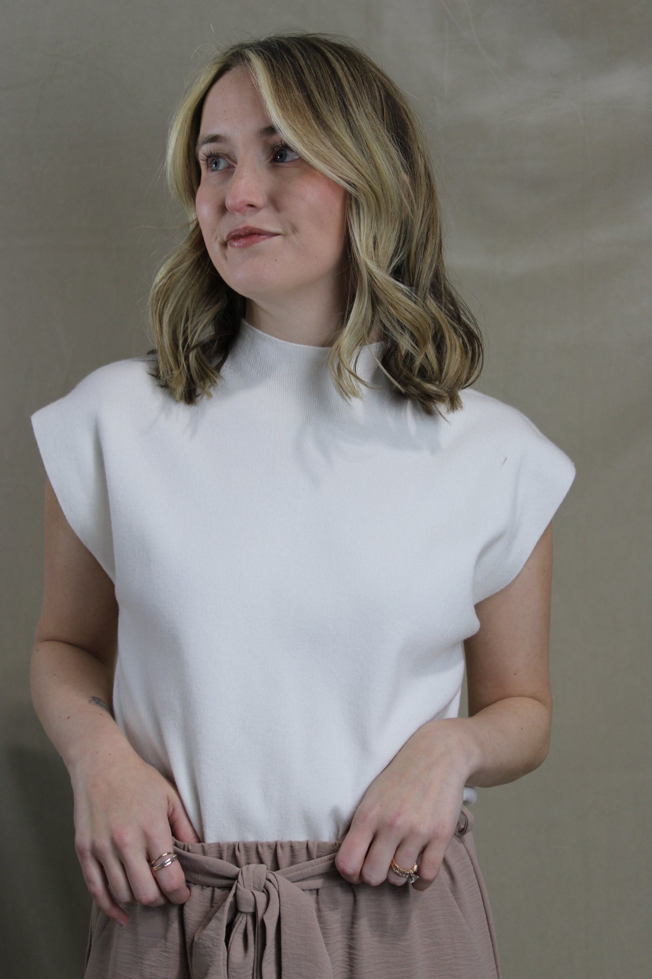 Cream Mock Neck Sweater Top