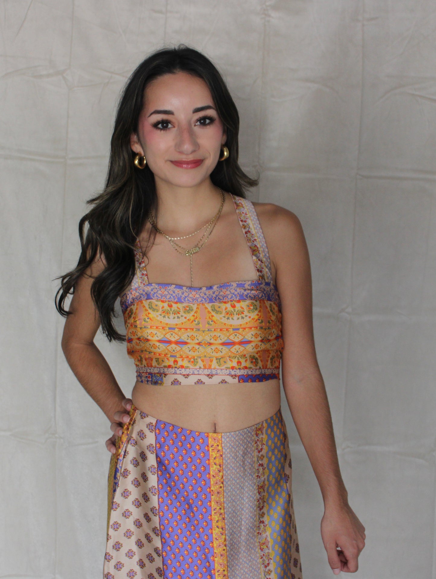 Gold Patterned Crop Top